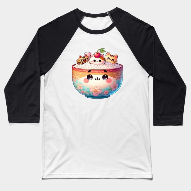 Kawaii Kitty Rice Bowl Baseball T-Shirt by PhotoSphere